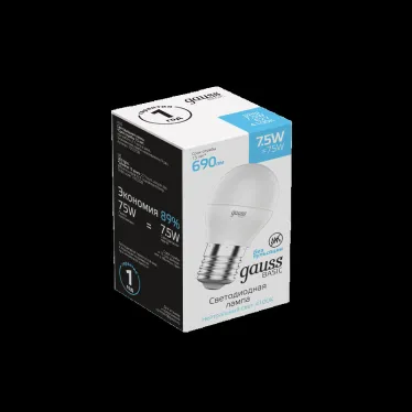 Лампа светодиодная Basic Шар 7,5W 690lm 4100K E27 LED 1/10/100 | 1053228 | Gauss
