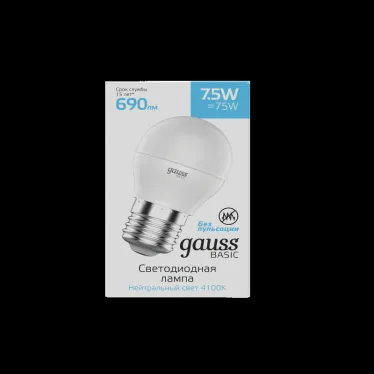 Лампа светодиодная Basic Шар 7,5W 690lm 4100K E27 LED 1/10/100 | 1053228 | Gauss