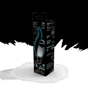 Лампа светодиодная Filament Свеча на ветру 9W 610lm 4100К Е14 milky диммируемая LED 1/10/50 | 104201209-D | Gauss