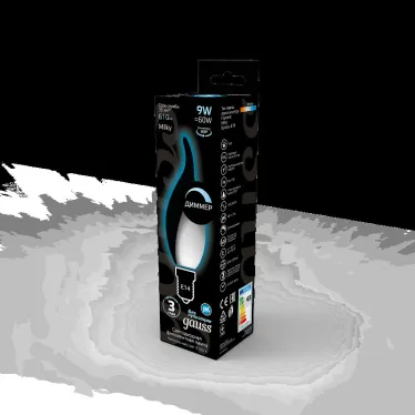 Лампа светодиодная Filament Свеча на ветру 9W 610lm 4100К Е14 milky диммируемая LED 1/10/50 | 104201209-D | Gauss