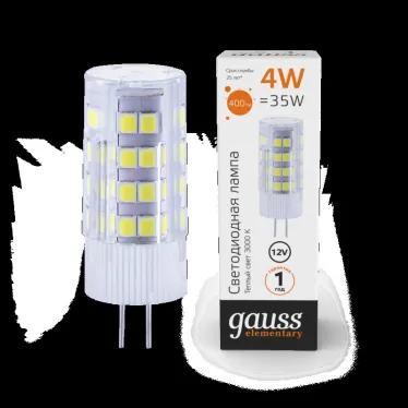 Лампа светодиодная Elementary G4 12V 4W 400lm 3000K керамика LED 1/10/200 | 10714 | Gauss