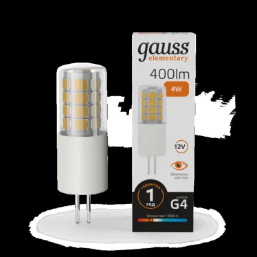 Лампа светодиодная Elementary G4 12V 4W 400lm 3000K керамика LED 1/10/200 | 10714 | Gauss