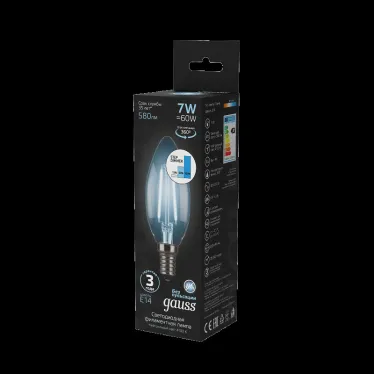 Лампа светодиодная Black LED Filament Свеча E14 7W 580lm 4100К step dimmable | 103801207-S | Gauss