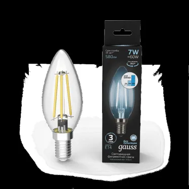 Лампа светодиодная Black LED Filament Свеча E14 7W 580lm 4100К step dimmable | 103801207-S | Gauss