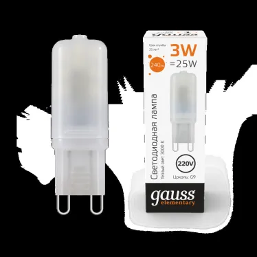Лампа светодиодная Elementary G9 AC220-240V 3W 240lm 3000K пластик LED 1/10/200 | 14913 | Gauss