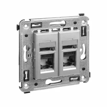 Компьютерная розетка RJ-45 в стену, кат.6 двойная,"Avanti", "Закаленная сталь" | 4404294 | DKC