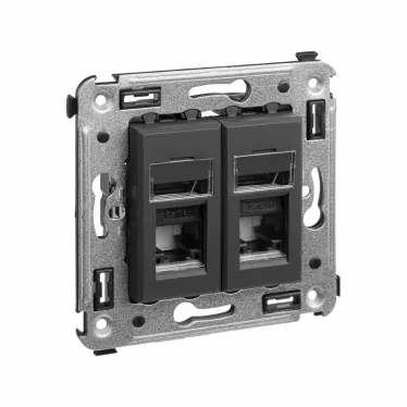 Компьютерная розетка RJ-45 в стену, кат.6А двойная, "Avanti", "Черный матовый" | 4412374 | DKC