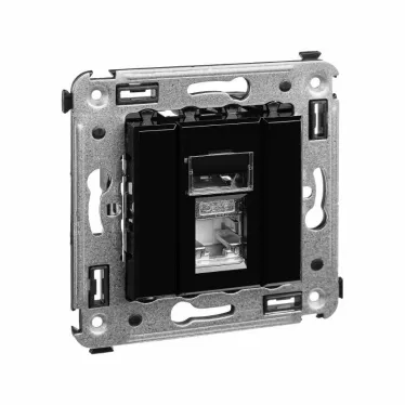Компьютерная розетка RJ-45 в стену, кат.6 одинарная экранированная, "Avanti", "Черный квадрат" | 4402393 | DKC