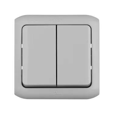 Quteo Выключатель двухклавишный наружный IP44 серый 10А