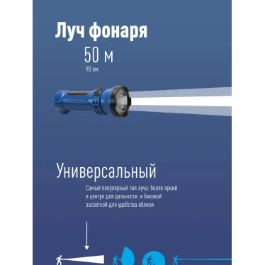 Фонарь ручной аккумуляторный, 0,5W, аккум. 4V 0,3Ah, 90Лм, 6 часов