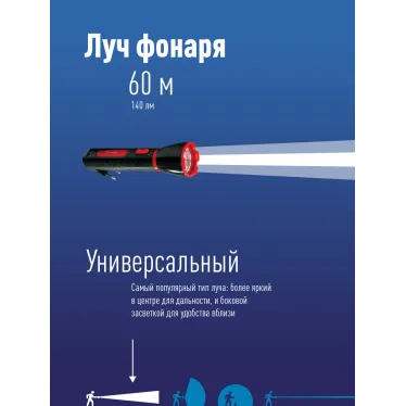 Фонарь ручной аккумуляторный , 1W, аккум. 4V 0,5Ah, 140Lm, 6 часов,