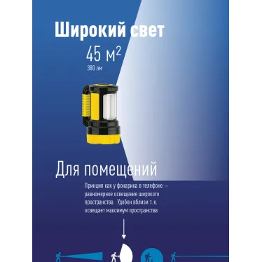 Фонарь-прожектор аккумуляторный , 5W LED + 20x0,5 W LED, аккум. 4V 2Ah, 300Lm - 6 часов, 380Lm - 3 часа,
