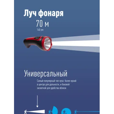 Фонарь ручной аккумуляторный, 1W, аккум. 4V 0,5Ah, 140Лм, 6 часов