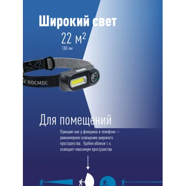 Фонарь налобный аккумуляторный , 3W, аккум. 3,7V 1,2Ah, 180Lm, 8 часов,