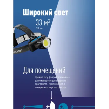 Фонарь налобный аккумуляторный , 3Вт XPE, 5Вт COB, 1200Mah LI-On, зар. Micro USB