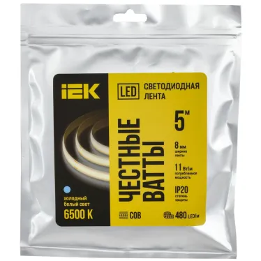 Лента LED 5м COB-480LED 11Вт/м IP20 8мм 24В 6500К IEK