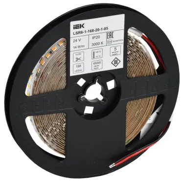 Лента светодиодная 5м SMD2835 168LED/м 14Вт/м IP20 ширина 10мм 24В теплый белый IEK
