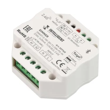 INTELLIGENT ARLIGHT Диммер SMART-0-10V-301-72-DIM-PD-IN (230V, 1x20mA, TUYA BLE, 2.4G) (IARL, IP20 Пластик, 5 лет) | 037345 | Arlight