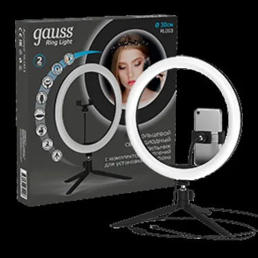 Светильник кольцевой 15W 800lm 3000-6500K 5V USB IP20 300*23мм черный дим пульт е LED 1/20 | RL003 | Gauss