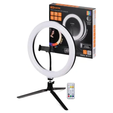 Лампа кольцевая светодиодная 30 см, 16 Вт, 2700-6400 К+RGB, штатив наст., диммер, ПДУ, USB | SQ0373-0303 | TDM