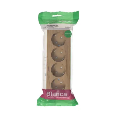 Розетка BLANCA наружная четырехпостовая, с заземлением, со шторками, с изолирующей пластиной, 16А, 250В, ясень