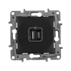                  Зарядное устройство с двумя USB-разьемами тип A-тип С 240В/5В 3000мА - Etika - Цвет Антрацит
               