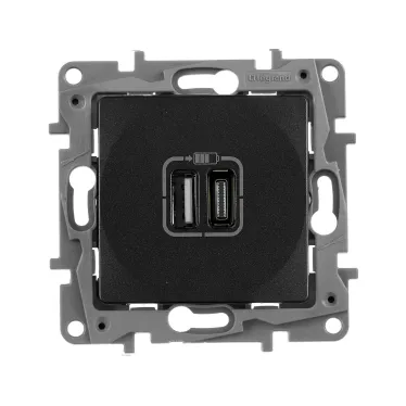 Зарядное устройство с двумя USB-разьемами тип A-тип С 240В/5В 3000мА - Etika - Цвет Антрацит