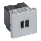                  Розетка 2xUSB-C для зарядки - Программа Mosaic - 2 модуля - алюминий
               