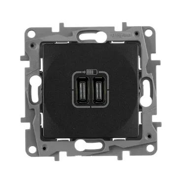 Зарядное устройство с двумя USB-разьемами тип C-тип С 240В/5В 3000мА - Etika - Цвет Антрацит