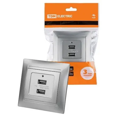 Розетка 2USB порт 2,1А 5В металлик "Лама"  | SQ1815-0241 | TDM