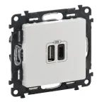                  Valena LIFE Белый Зарядное устройство с 2-мя USB-разьемами тип А-тип С 240В/5В 3000мА С лицевой панелью | 753106 | Legrand
               