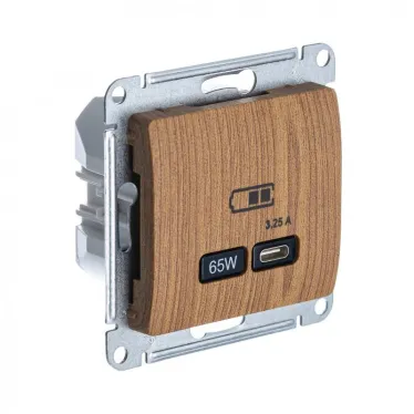 Glossa Дерево Дуб USB Розетка тип-C 65W высокоскор.заряд. QC PDД | GSL000527 | SE