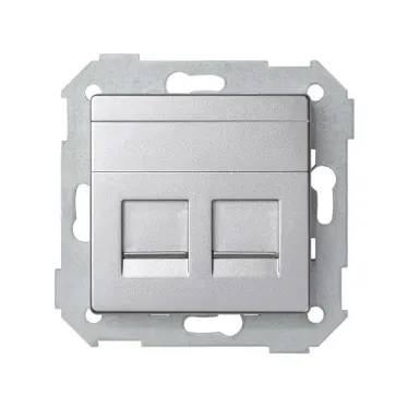 Simon 82 Адаптер со шторками на 2 коннектора UTP (RJ45), FTP (RJ45), RJ12, AMP, S82 Detail алюминий | 82006-93 | Simon