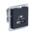                  AtlasDesign Карбон USB Розетка A + тип-C 45W высокоскоростной заряд QC PD | ATN001029 | SE
               