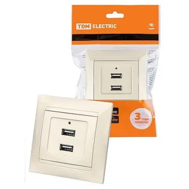Розетка 2USB порт 2,1А 5В сл. кость "Лама"  | SQ1815-0141 | TDM