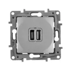                  Зарядное устройство с двумя USB-разьемами тип A-тип С 240В/5В 3000мА - Etika - Цвет Алюминий
               