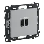                  Valena LIFE.Зарядное устройство с двумя USB-разьемами тип С-тип С 240В/5В 3000мА.С лицевой панелью.Цвет Алюминий
               