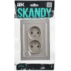 SKANDY Розетка 2-местная без заземления без защитных шторок для плоской вилки 10А SK-R03Sh стекло шампань