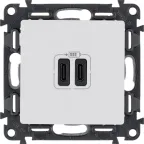 Valena LIFE.Зарядное устройство с двумя USB-разьемами тип C-тип С 240В/5В 3000мА.С лицевой панелью.Цвет Белый