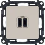                  Valena LIFE.Зарядное устройство с двумя USB-разьемами тип С-тип С 240В/5В 3000мА.С лицевой панелью.Цвет Слоновая кость
               