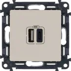                  Valena LIFE.Зарядное устройство с двумя USB-разьемами тип А-тип С 240В/5В 3000мА.С лицевой панелью.Цвет Слоновая кость
               