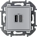                  Зарядное устройство с двумя USB разьемами A C 240В/5В 3000мА INSPIRIA алюминий
               