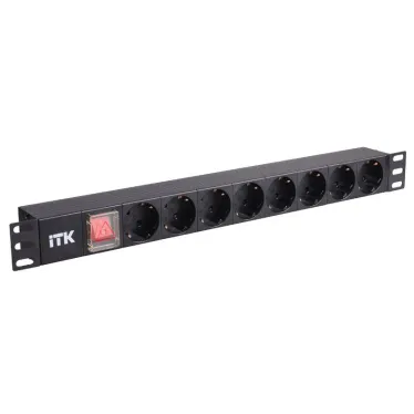 Блок розеток 19 (8шт)PDU с LED выключателем алюминевый профиль 1U ВХОД С14 без шнура | PH12-8D3 | ITK