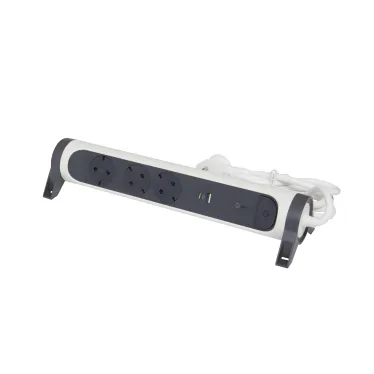 Удлинитель с поворотным основанием и 2xUSB A+C (3А) зарядками, защитой от импульсных перенапряжений серии Комфорт 3X2К+З с кабелем 1,5 м., цвет: бело-черный