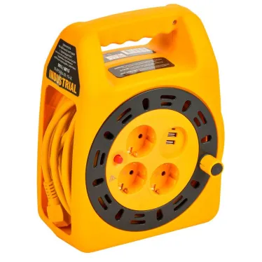 INDUSTRIAL Катушка УК15 2P+PE 3×1,5мм2 USBх2 LED 15м | IN-KP24-16-03-15-UL | IEK