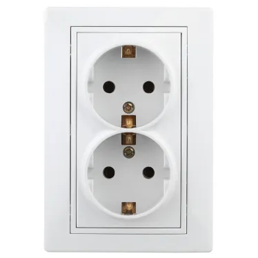 1-208-01 Intro Розетка 2X2P+E Schuko со шторками, 16А-250В, IP20, СУ, Plano, белый | Б0035339 | Intro