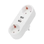 Двойник электрический линейный 16А с/з + 2 USB-порта, 2,4 А, белый | 11-1090 | REXANT