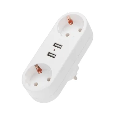 Двойник электрический линейный 16А с/з + 2 USB-порта, 2,4 А, белый | 11-1090 | REXANT