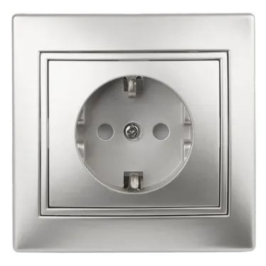 1-206-03 Intro Розетка 2P+E Schuko со шторками, 16А-250В, IP20, СУ, Plano, алюминий | Б0030074 | Intro