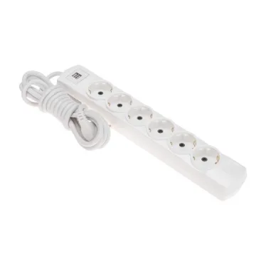 Удлинитель PREMIUM 6 гнезд, 3м, 3х1,5мм², с/з, 2 USB, белый | 13-4122 | REXANT
